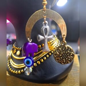 Elephant Moon Ankh Earrings